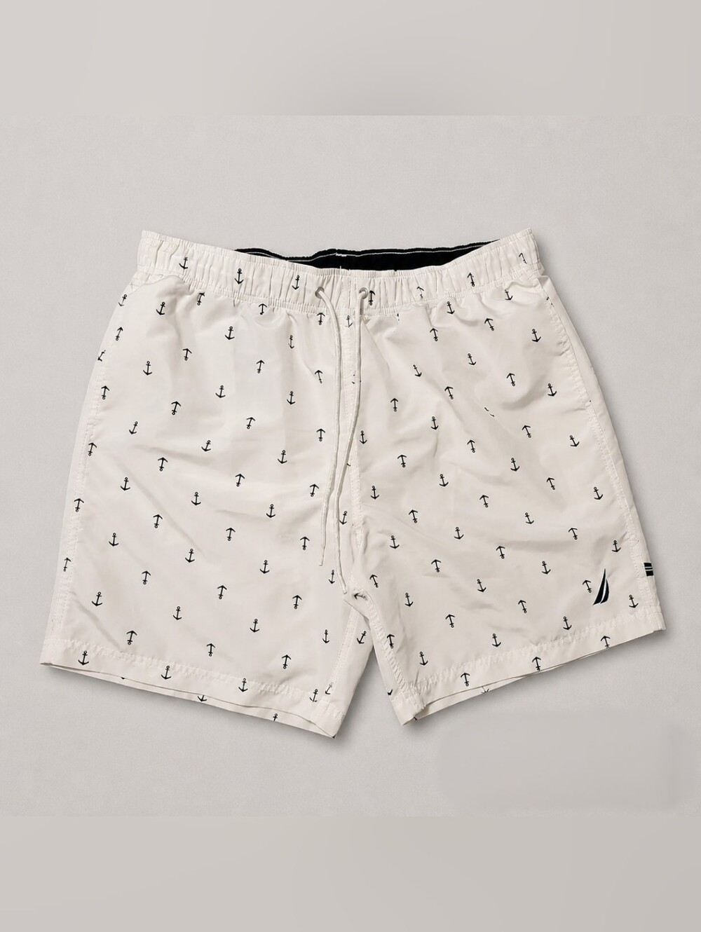 Nautica White Swim Trunks with Navy Anchor Print
